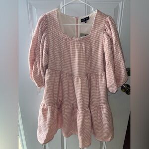 Nwt Sister Jane Sz S Square Neck Puff Sleeves Tiered Rosy  Tweed Confetti Dress